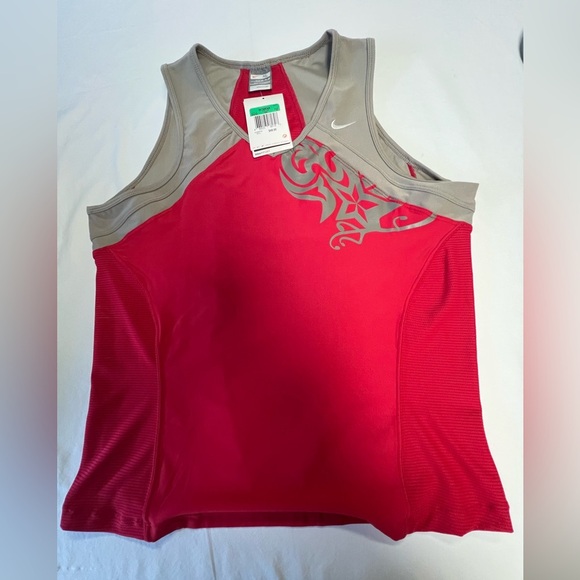 NIKE WOMEN’S DRI-FIT TENNIS TANK TOP W/SIDE MESH INSETS. SIZE  XL. RED W/SILVER - Picture 1 of 8